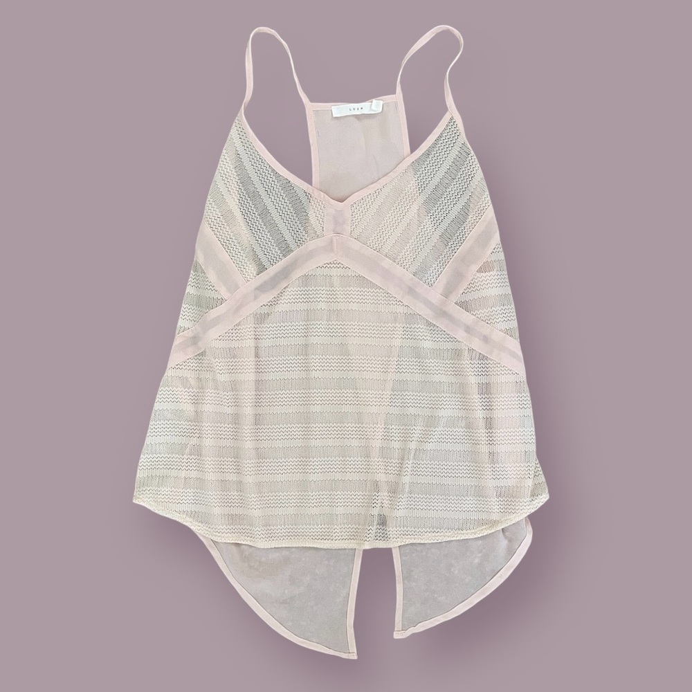 Woven Chevron Pale Pink Top M LUSH Racerback Tank Semi-Sheer Lightweight